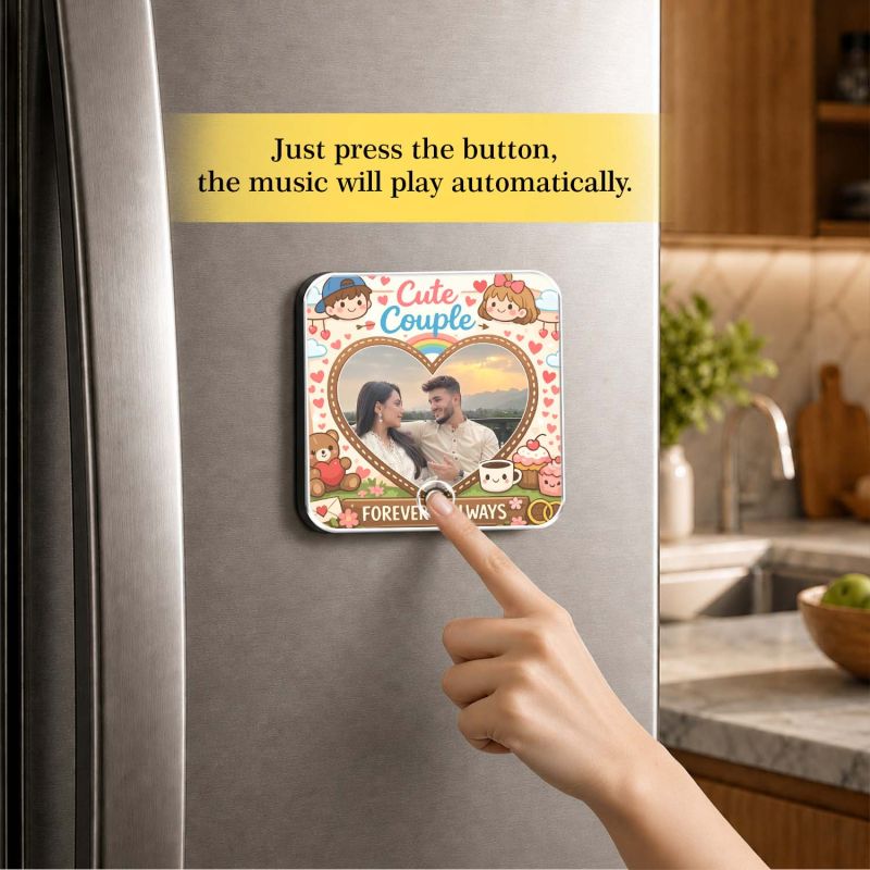 Personalized Musical Fridge Magnet Gift for Couples Custom Photo & Music Player Music Box Fridge Magnet